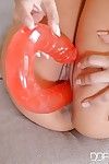 Pretty Asian model Cristine Akira Lee masturbating with huge sex toys