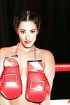 Asian pornstar Eva Lovia posing naked in boxing ring wearing black boots