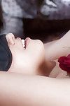 Japanese pornstar Kobe Lee seducing a blindfolded Sara Luvv for woman-on-woman copulation