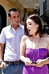 Kimberly Kane in ebon shoes takes off her purple dress and red panties before this chick obtains nailed