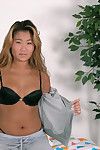 Miniature Asian adolescent Annie baring mini bra buddies and way to posing in the nude