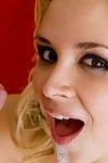 Titsy blonde Sarah Vandella swallows schlong and expands bawdy cleft lips inviting it in gentile