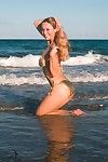 сексуальная насыщенный Длинноногая модель Анита темный в Бикини позы на В пляж :по: В море