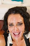Busty beauty covered in jizz after a nasty gang bang action