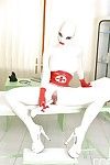 Latex wrapped fetish model from Europe Latex Lacy masturbating exposed twat