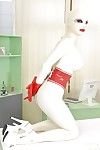 Latex wrapped fetish model from Europe Latex Lacy masturbating exposed twat