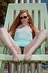 Adorable redhead with blue eyes loves flashing her sexy pantyhose in public scene