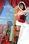 Dark haired busty milf Lezley Zen in sexy Xmas outfit gets her loose pussy banged