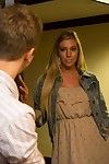 Busty girl in stockings Samantha Saint kinkily looking at guy when eating and fucking his rod