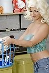 Long legged blonde Ashlynn Brooke gets her bald snatch drilled in the laundry room