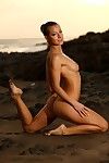 piękne w pełni Nagie Brunetka model melissę z Idealne stopy postawy na w dziki plaża