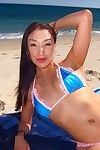 Amatoriale Asiatico Sweetie Vicki Chase in posa su il Spiaggia in un Bikini