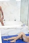 Chinese angel Annie Cruz is masturbating guyÃ¢â¬â¢s jock and massaging his body with her as was born titties