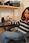 Blatant Chinese beauty Keeani Lei is erotic dancing and showing body in the office