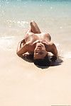 خام هائلة الصدر اليابانية Tera باتريك يظهر قبالة لها جاذبية الجسم في الرمال على على الشاطئ