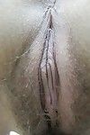Raunchy oriental youthful Maya Araki standing naked and accepts her wet crack vibed