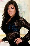Moist oriental London Keyes takes off her underware and knobs apparatus in her snatch at once