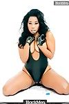 Untraditional oriental hotty with immense arse and mammoth mambos wear rigid fit ebon body